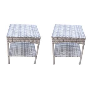 Pemberly Row Set of 2 Contemporary Wicker Patio End Tables in Gray