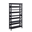 Pemberly Row Set of 2 5-Shelf Bookcases in Glossy Black Wood