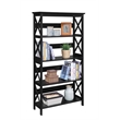 Pemberly Row Set of 2 5-Shelf Bookcases in Glossy Black Wood