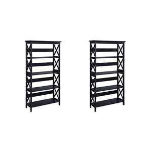 Pemberly Row Set of 2 5-Shelf Bookcases in Glossy Black Wood