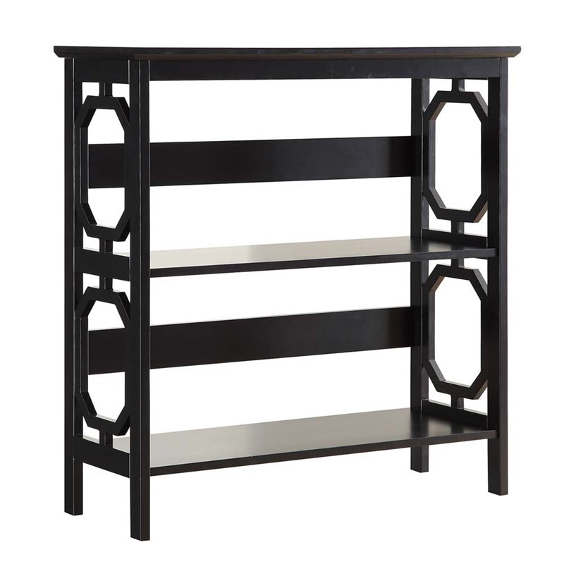 Pemberly Row Set of 2 Contemporary Two-Shelf Bookcases in Black Wood