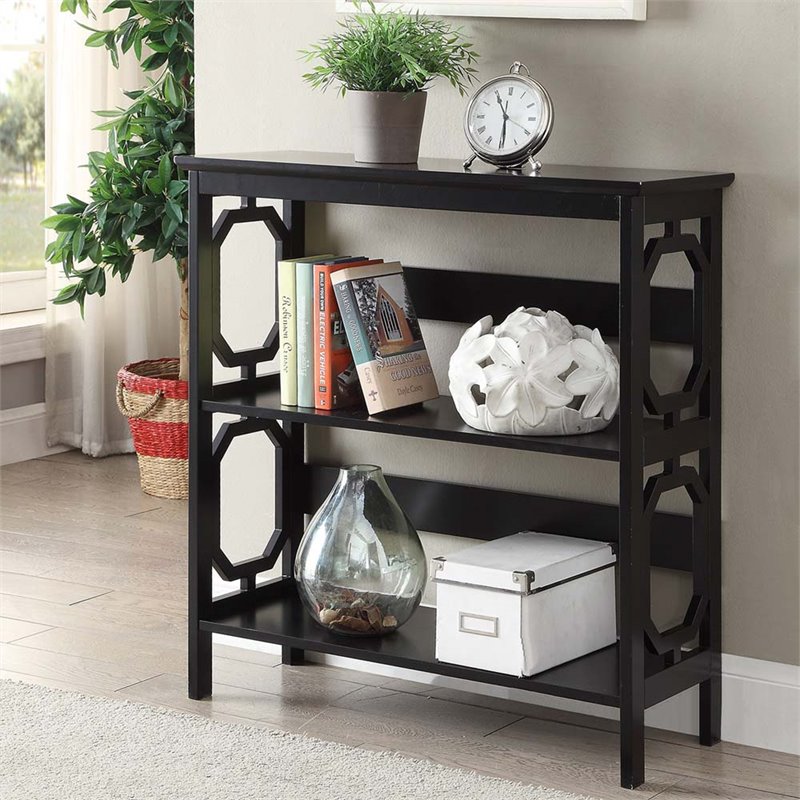 Pemberly Row Set of 2 Contemporary Two-Shelf Bookcases in Black Wood