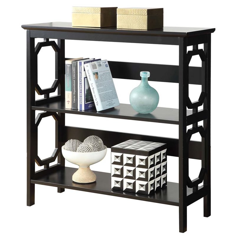 Pemberly Row Set of 2 Contemporary Two-Shelf Bookcases in Black Wood