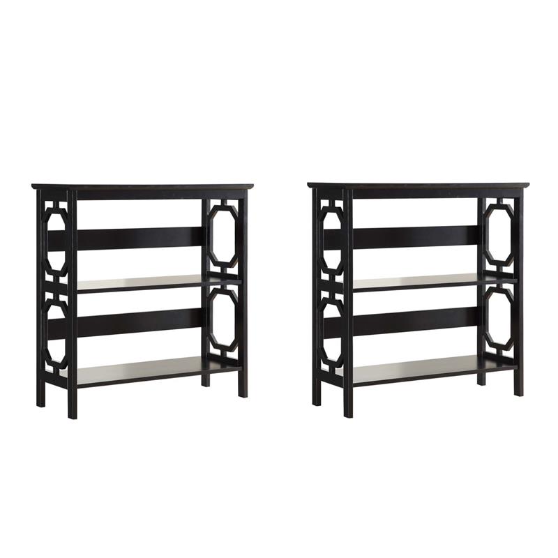 Pemberly Row Set of 2 Contemporary Two-Shelf Bookcases in Black Wood