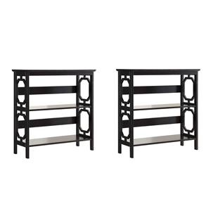 Pemberly Row Set of 2 Contemporary Two-Shelf Bookcases in Black Wood