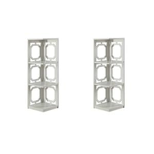 Pemberly Row Set of 2 Three-Shelf Corner Bookcases in White Wood