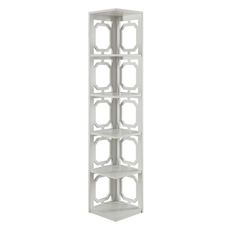 Pemberly Row Set of 2 Five-Shelf Corner Bookcases in White Wood