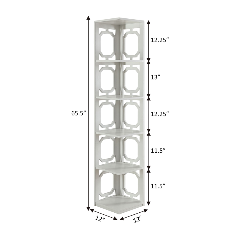 Pemberly Row Set of 2 Five-Shelf Corner Bookcases in White Wood