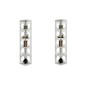 Pemberly Row Set of 2 Five-Shelf Corner Bookcases in White Wood