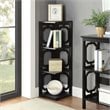 Pemberly Row Set of 2 Three-Shelf Corner Bookcases in Black Wood