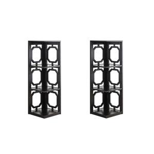 Pemberly Row Set of 2 Three-Shelf Corner Bookcases in Black Wood