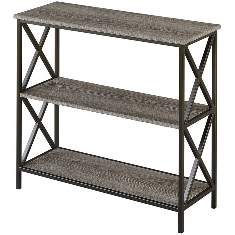 Pemberly Row Set of 2 Three-Tier Bookcases in Weathered Gray Wood