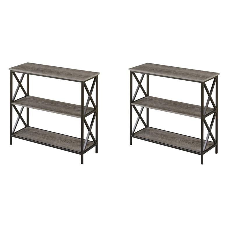 Pemberly Row Set of 2 Three-Tier Bookcases in Weathered Gray Wood