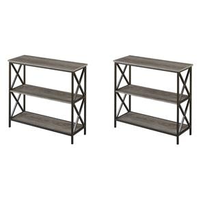 Pemberly Row Set of 2 Three-Tier Bookcases in Weathered Gray Wood