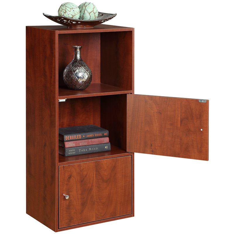 Pemberly Row Set of 2 Contemporary Two-Door Bookcases in Cherry Wood