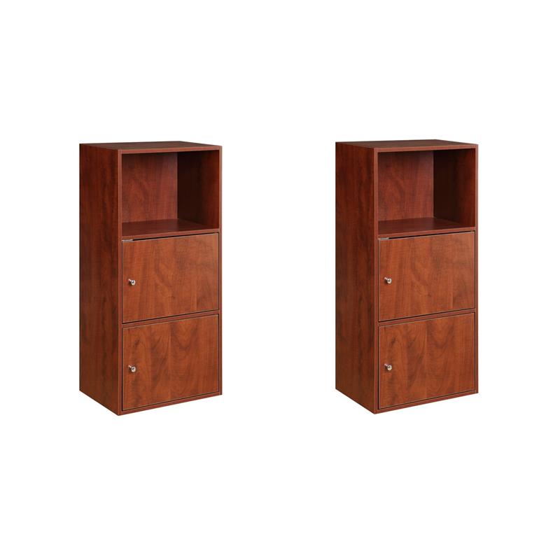 Pemberly Row Set of 2 Contemporary Two-Door Bookcases in Cherry Wood