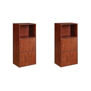 pemberly row set of 2 contemporary two-door bookcases in cherry wood