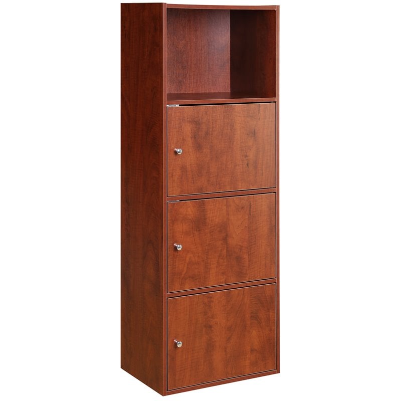 Pemberly Row Set of 2 Contemporary Three-Door Bookcases in Cherry Wood