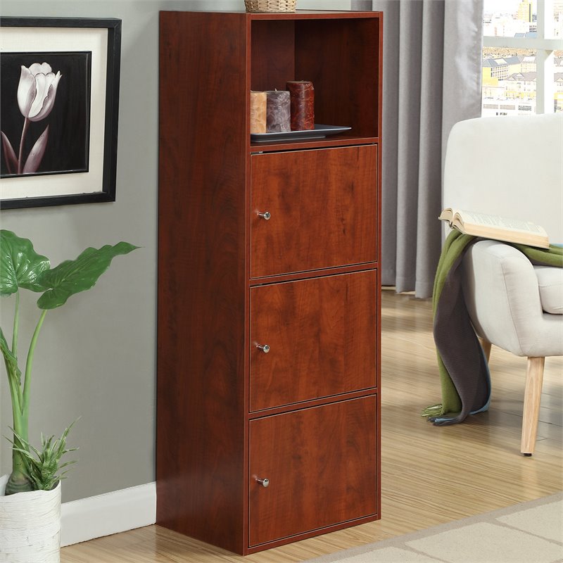Pemberly Row Set of 2 Contemporary Three-Door Bookcases in Cherry Wood