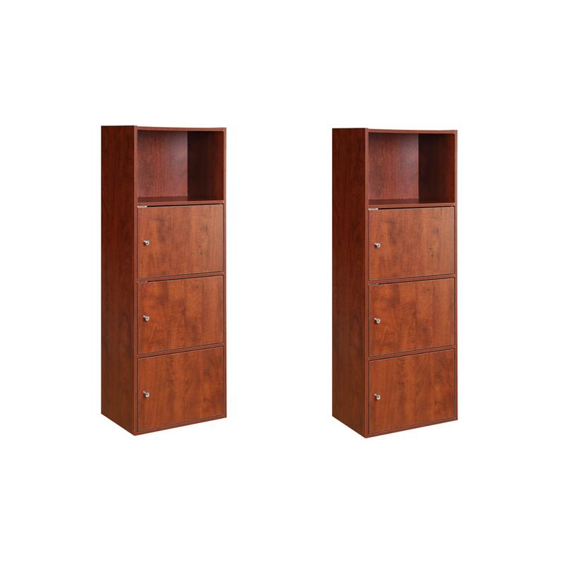 Pemberly Row Set of 2 Contemporary Three-Door Bookcases in Cherry Wood