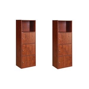pemberly row set of 2 contemporary three-door bookcases in cherry wood