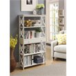 Pemberly Row Set of 2 Five-Tier Bookcases with Drawer in White Wood