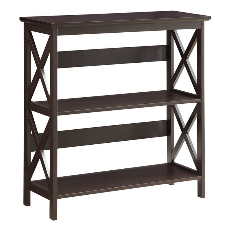 Pemberly Row Set of 2 Contemporary Three-Tier Bookcases in Espresso Wood