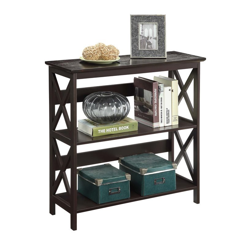 Pemberly Row Set of 2 Contemporary Three-Tier Bookcases in Espresso Wood