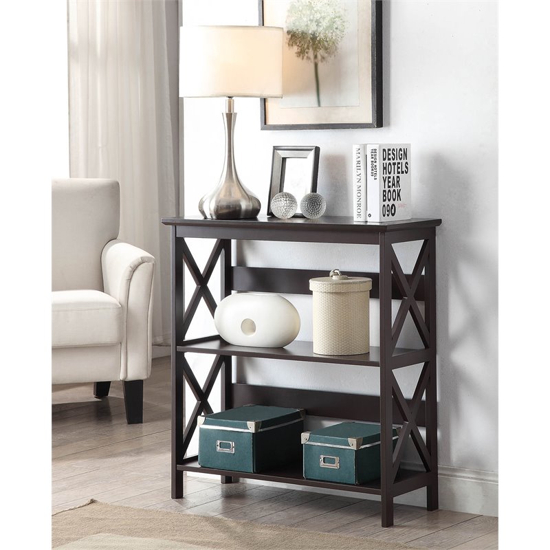 Pemberly Row Set of 2 Contemporary Three-Tier Bookcases in Espresso Wood