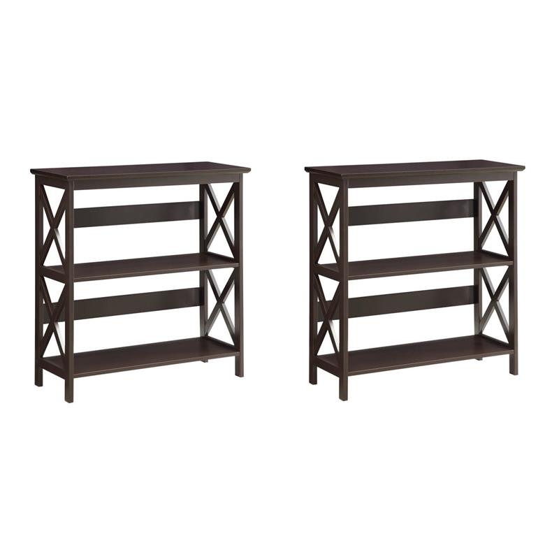 Pemberly Row Set of 2 Contemporary Three-Tier Bookcases in Espresso Wood