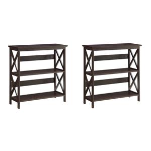 Pemberly Row Set of 2 Contemporary Three-Tier Bookcases in Espresso Wood