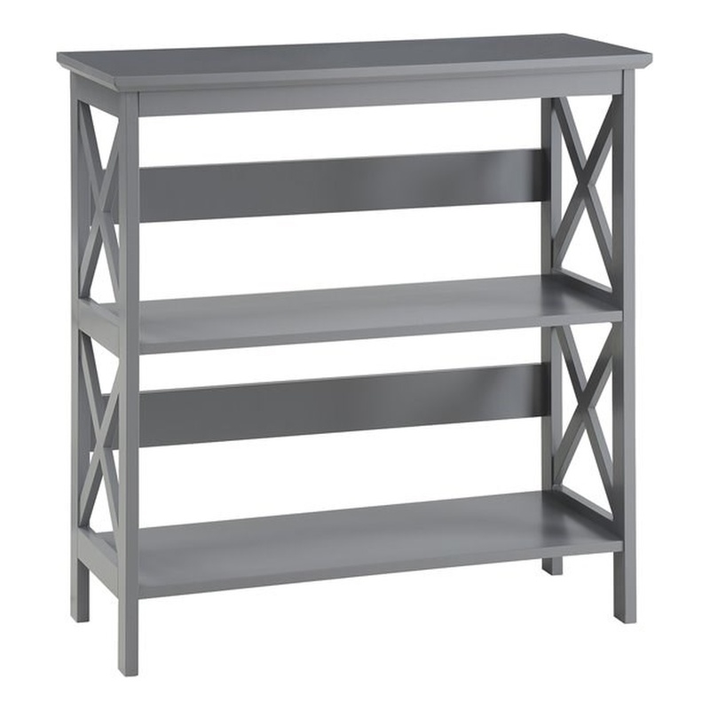 Pemberly Row Set of 2 Contemporary Three-Tier Bookcases in Gray Wood