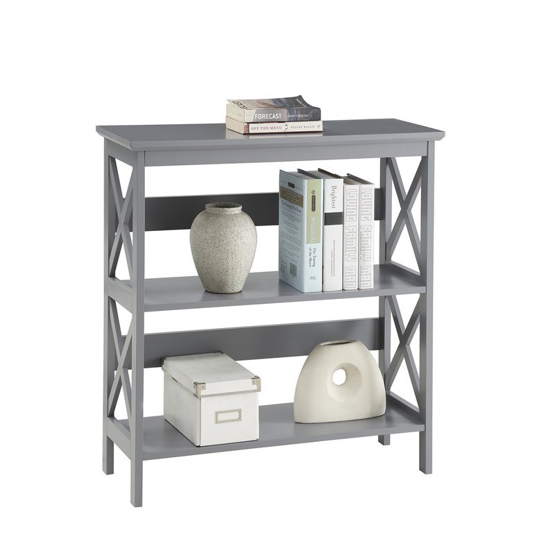 Pemberly Row Set of 2 Contemporary Three-Tier Bookcases in Gray Wood