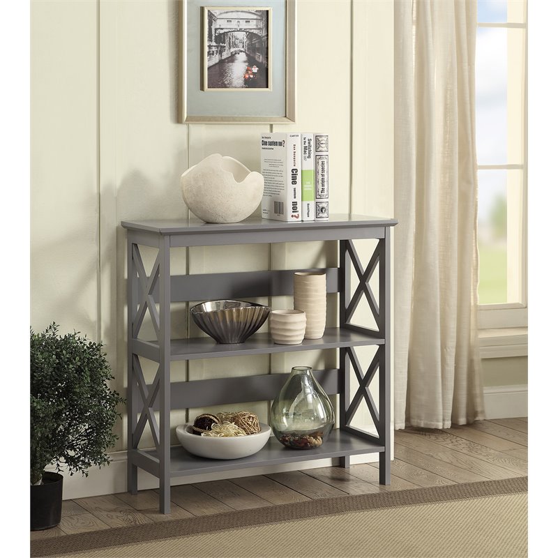 Pemberly Row Set of 2 Contemporary Three-Tier Bookcases in Gray Wood