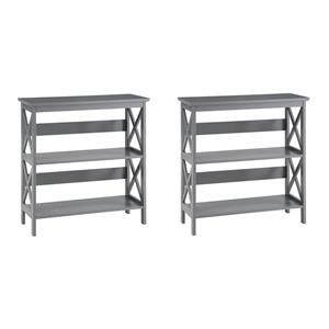 Pemberly Row Set of 2 Contemporary Three-Tier Bookcases in Gray Wood