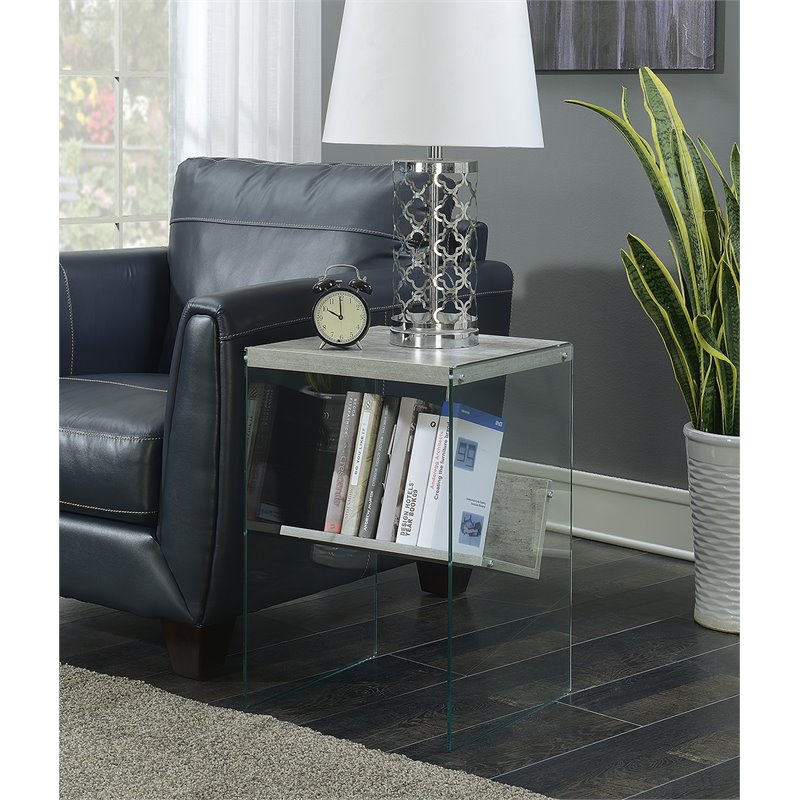 Pemberly Row Set of 2 End Tables in Gray Faux Birch Wood and Glass