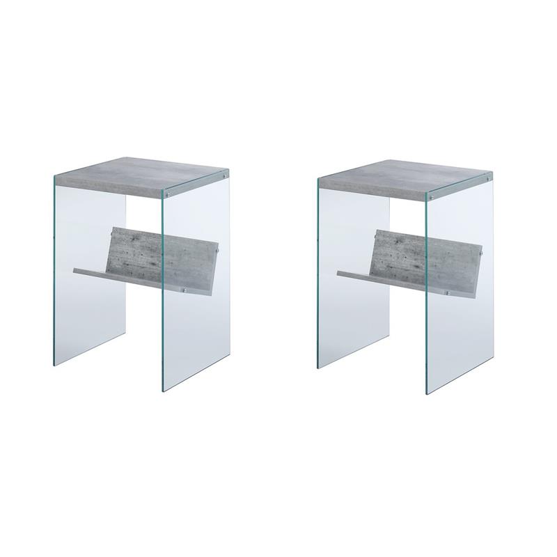 Pemberly Row Set of 2 End Tables in Gray Faux Birch Wood and Glass