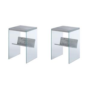 Pemberly Row Set of 2 End Tables in Gray Faux Birch Wood and Glass