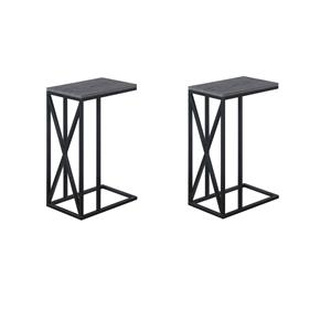 Pemberly Row Set of 2 C End Tables in Weathered Gray Wood and Black Metal