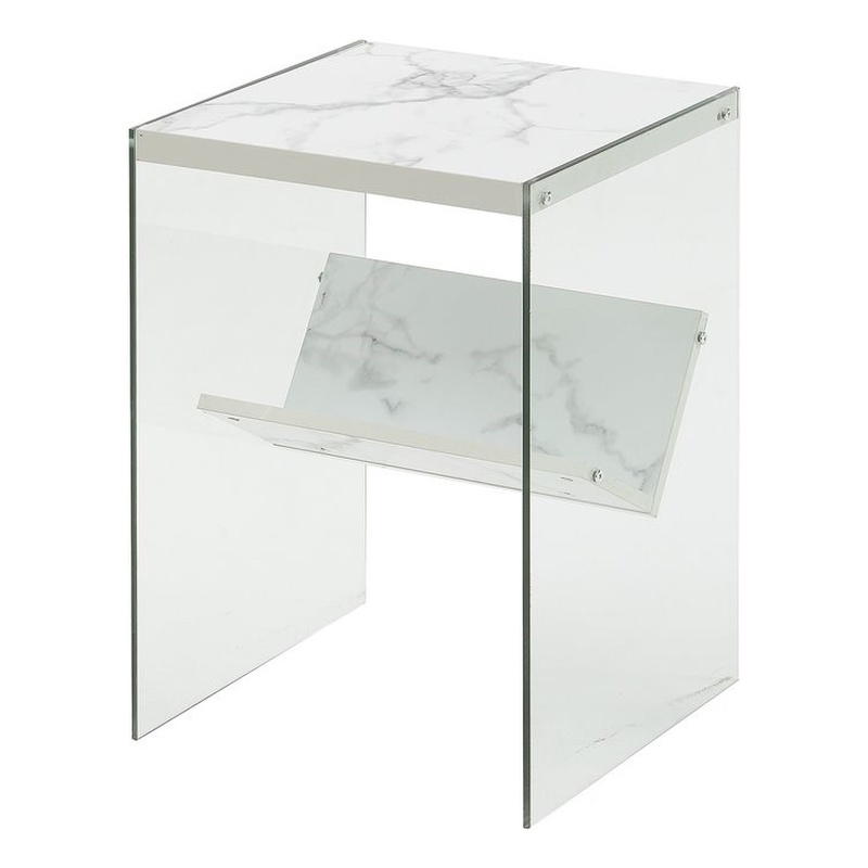 Pemberly Row Set of 2 Contemporary End Tables in Faux White Marble Wood