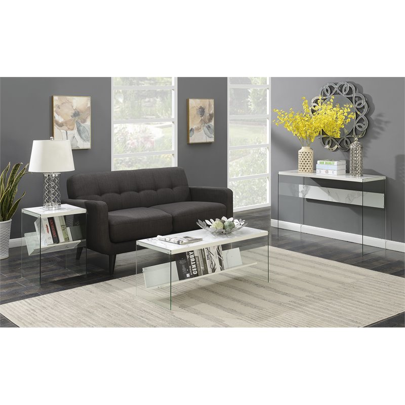 Pemberly Row Set of 2 Contemporary End Tables in Faux White Marble Wood