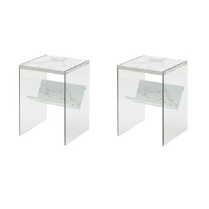 Pemberly Row Set of 2 Contemporary End Tables in Faux White Marble Wood