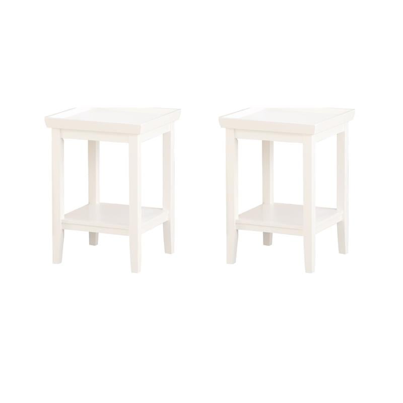 Pemberly Row Set of 2 Contemporary Square End Tables in White Wood