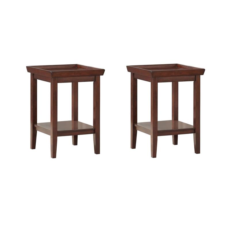 Pemberly Row Set of 2 Contemporary End Tables in Espresso Wood
