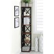 Pemberly Row Set of 2 Five-Tier Corner Bookcases in Cherry and Black Wood