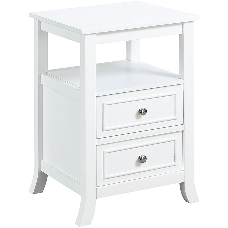 Pemberly Row Set of 2 Contemporary Two-Drawer End Tables in White Wood