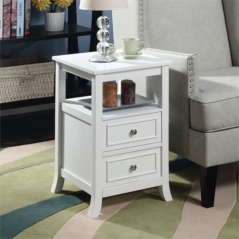Pemberly Row Set of 2 Contemporary Two-Drawer End Tables in White Wood
