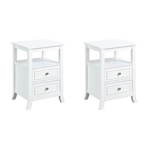 Pemberly Row Set of 2 Contemporary Two-Drawer End Tables in White Wood