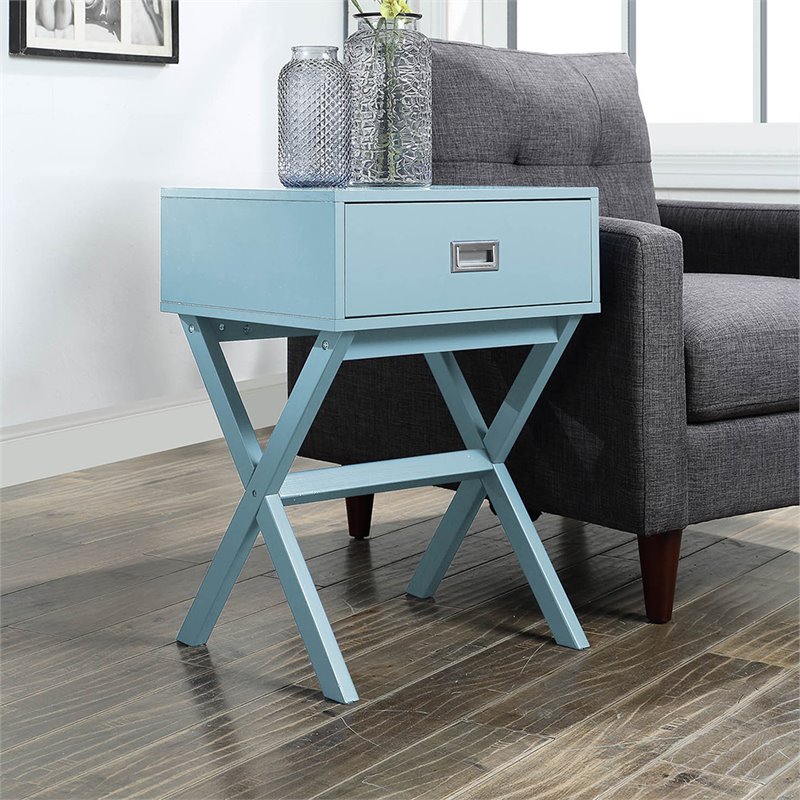 Pemberly Row Set of 2 One-Drawer End Tables in Mint Green Wood