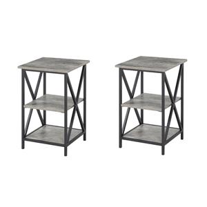 Pemberly Row Set of 2 16&quot Square End Tables in Faux Birch Gray Wood Finsih